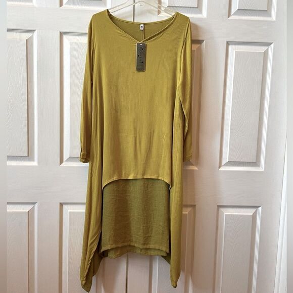 GREEN GAUZE LONG SLEEVE OVERLAY HIGH LOW DRESS SIZE XXL NWT - Picture 1 of 6